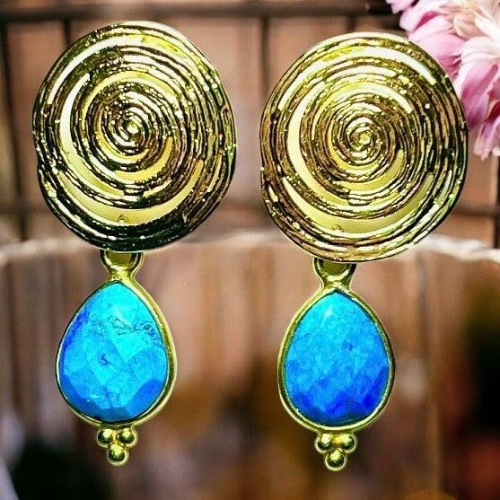 Orecchini "INDIANA", oro fino, pietra Turchese