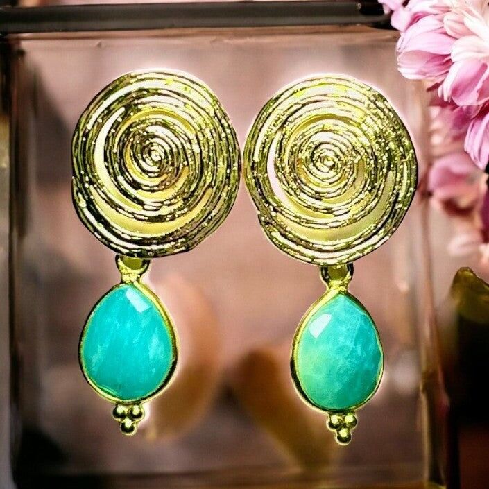 Orecchini "COLUMBUS" in oro fino con pietra Amazzonite