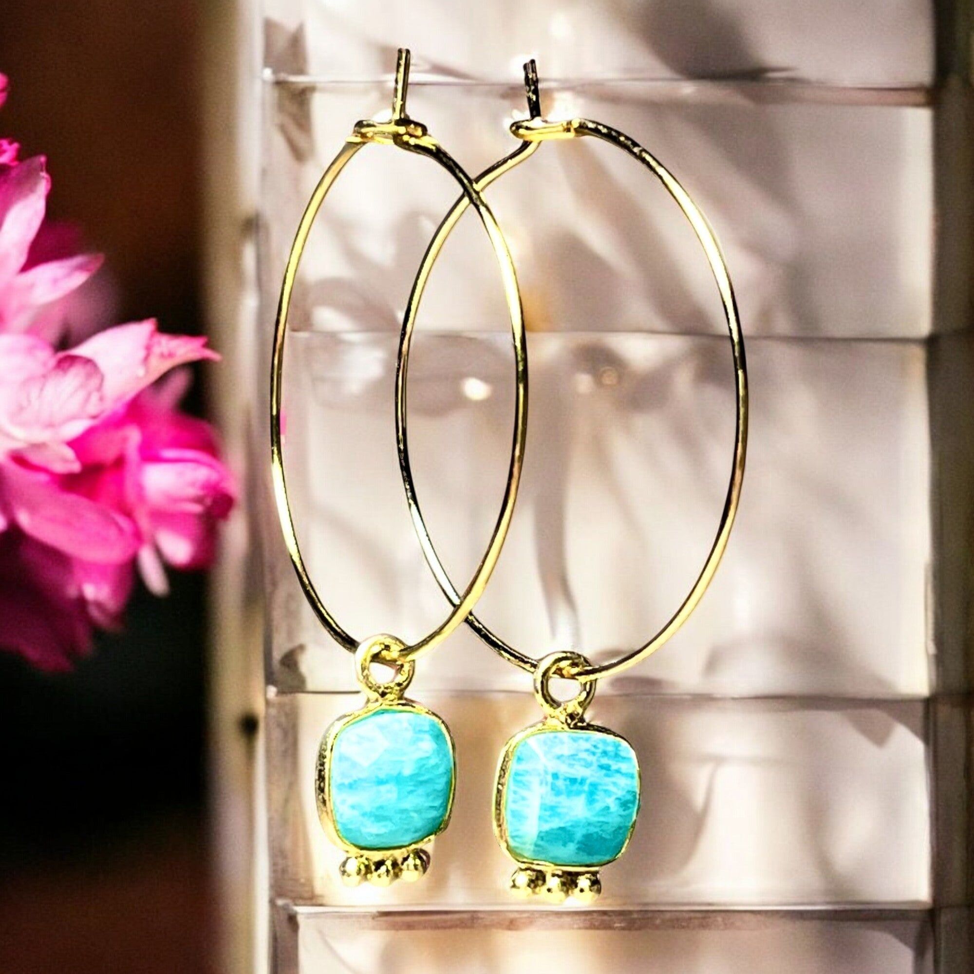 "ADELE" Orecchini con amazzonite dorati in oro zecchino