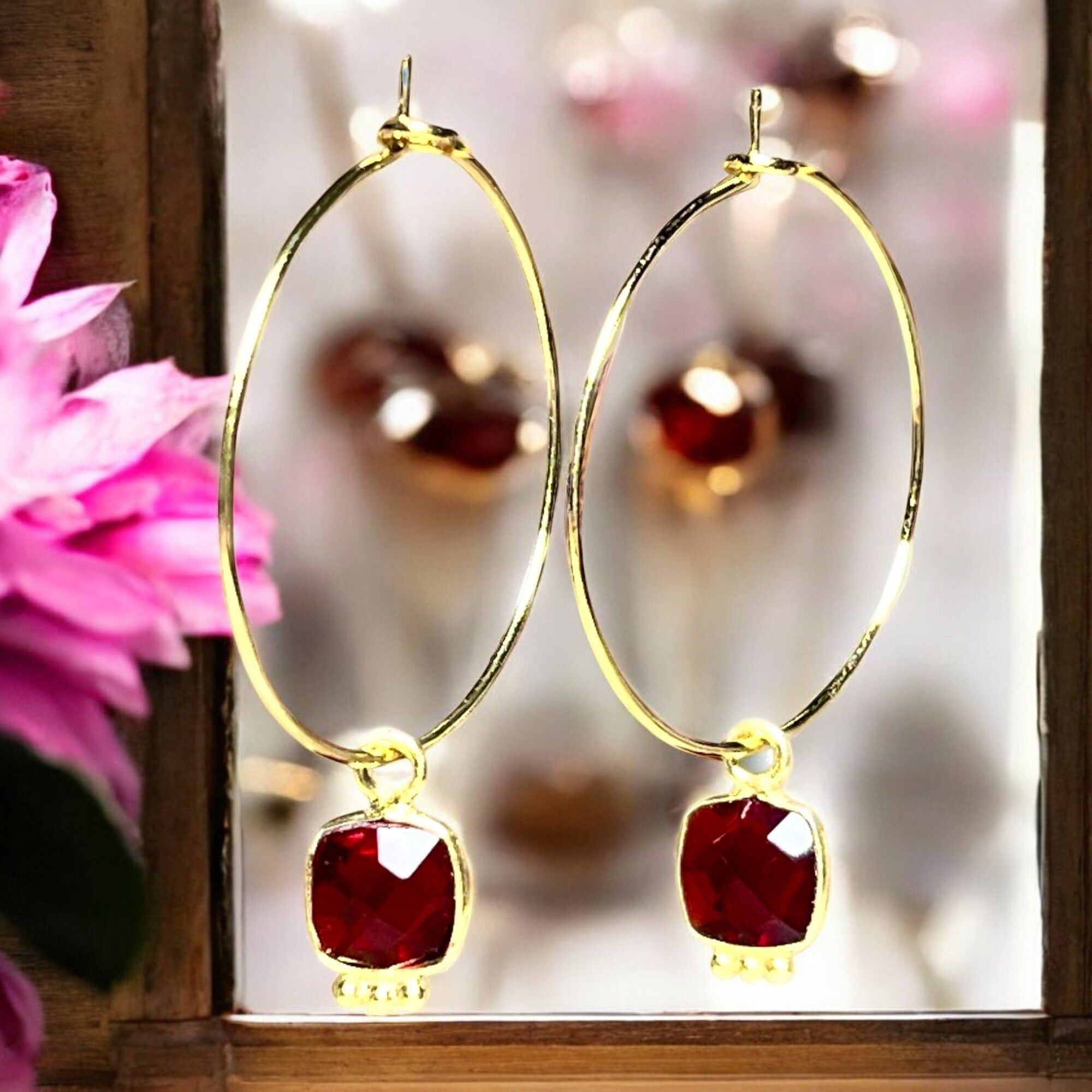 "ONDINE" Orecchini in granato dorato in oro fino