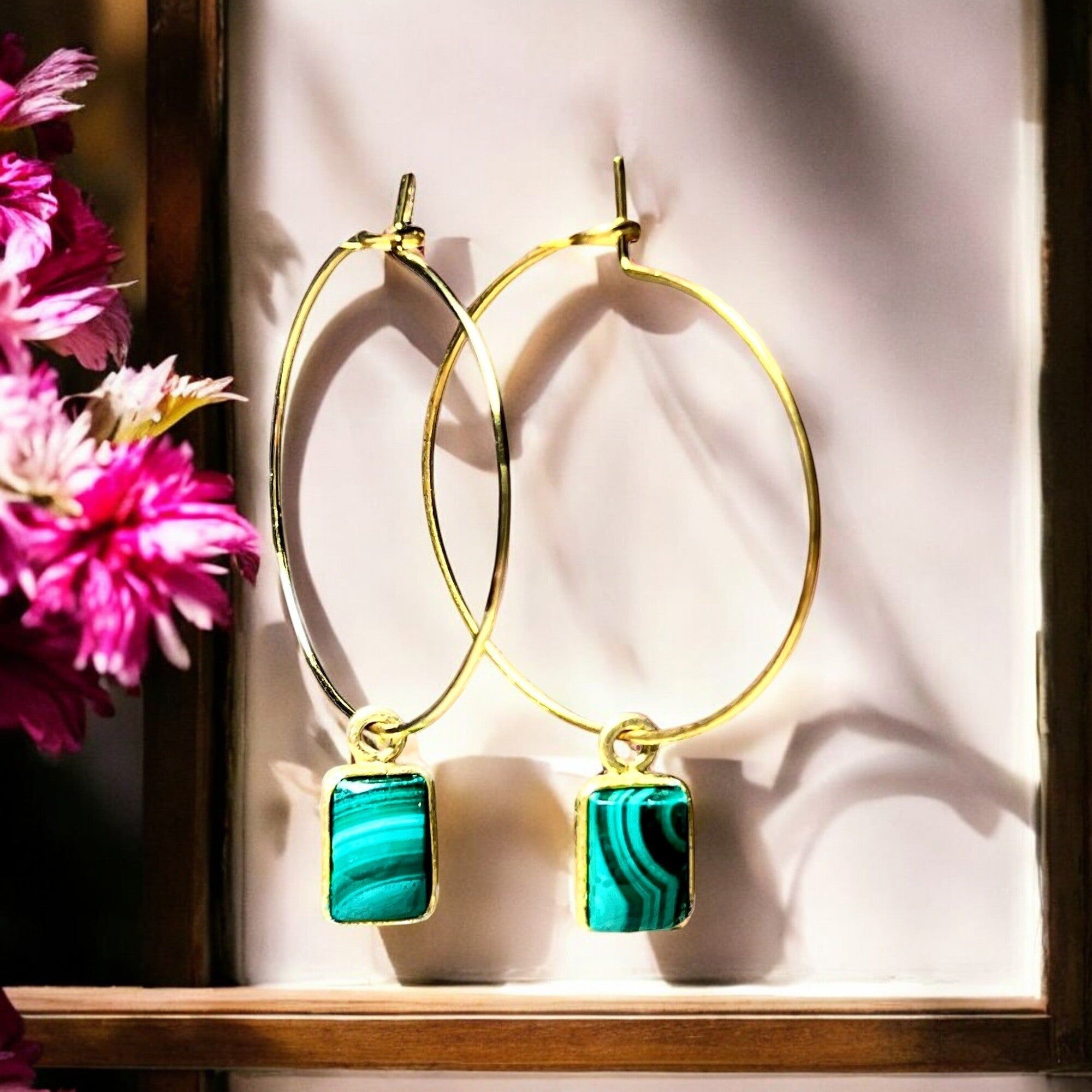 Orecchini in malachite “EMERALDA” in oro fino