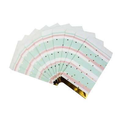 Confezione da 10 sacchetti regalo in carta con pois e strisce blu e oro