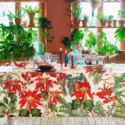 Nappe Antitache Poinsettias Vintage 100% Coton 115 x 115 cm