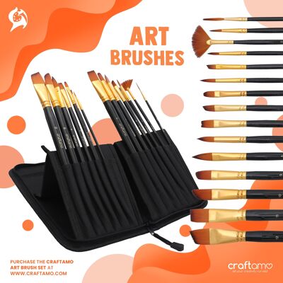 ART BRUSHES - 15 Piece Paint Brush Set w/ Pop-Up Carry Case