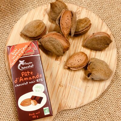 Barre chocolatée à la pâte d'amande maison, BIO, 40g