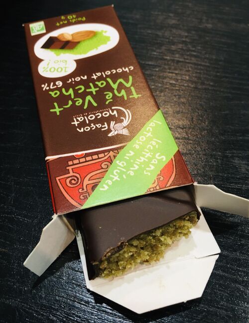 Barre chocolatée à la pâte d'amande et au thé vert Matcha, BIO, 40g