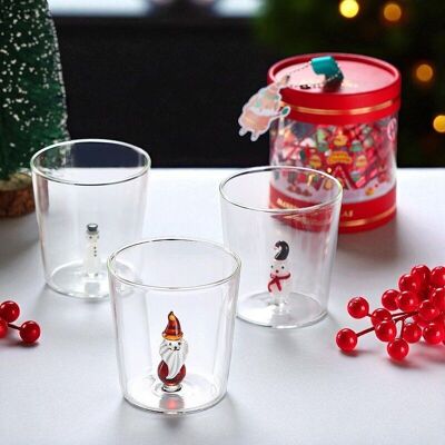 Creative Christmas Glass Cups - 3D Santa Claus & Snowman