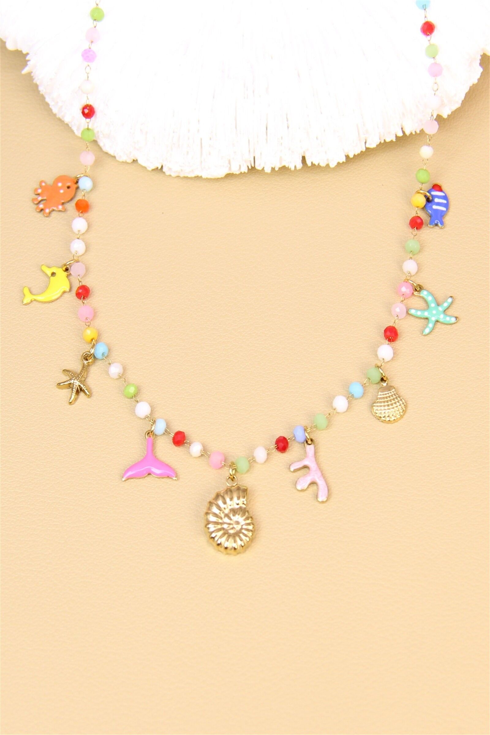 Collier Océan Pop – Charms marins & perles colorées – Acier inoxydable