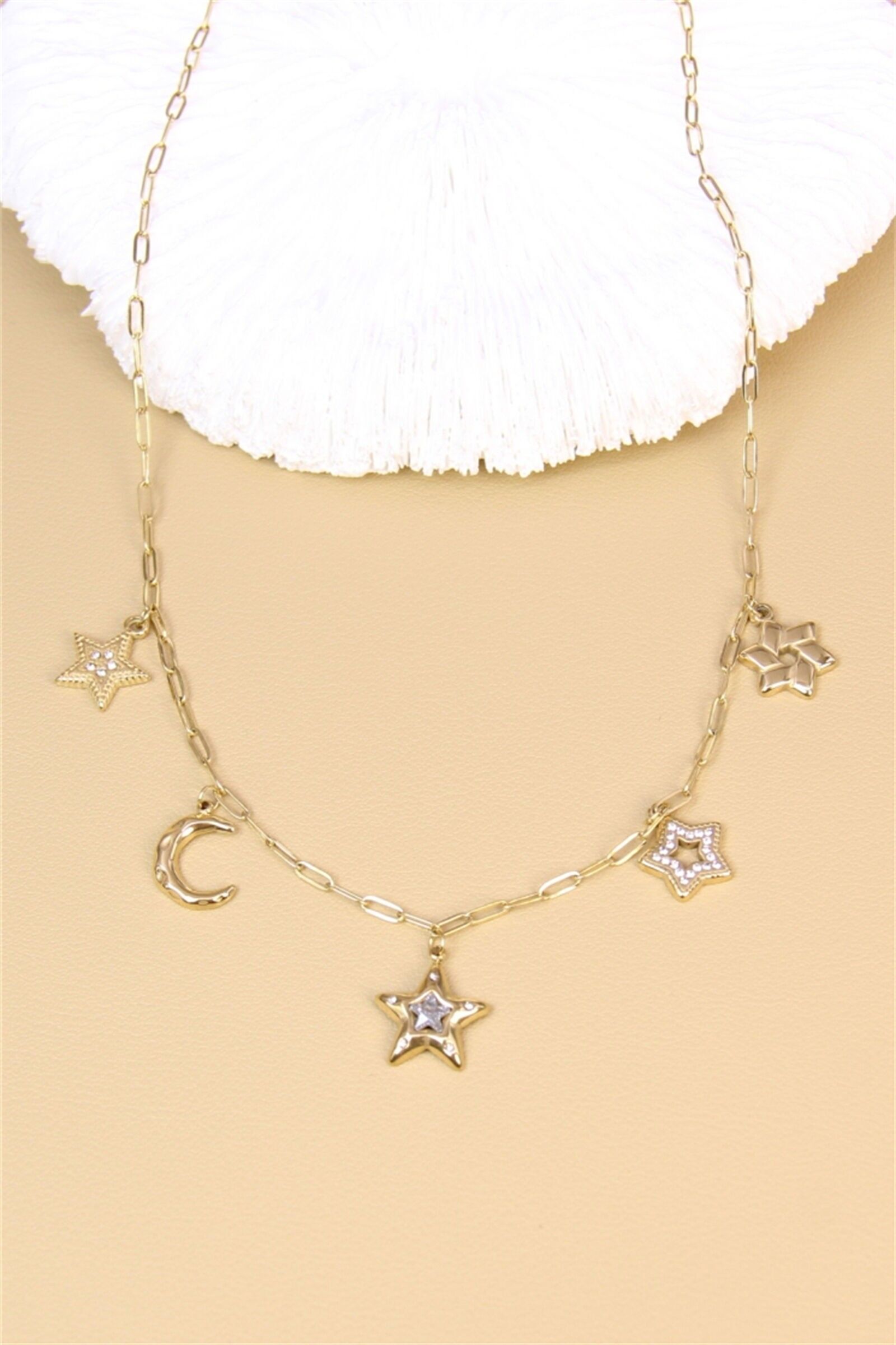 Collier étoiles & lune en acier inoxydable – Charms célestes