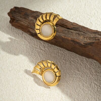 Spiral Sea Shell Cat's Eye Stone Earrings