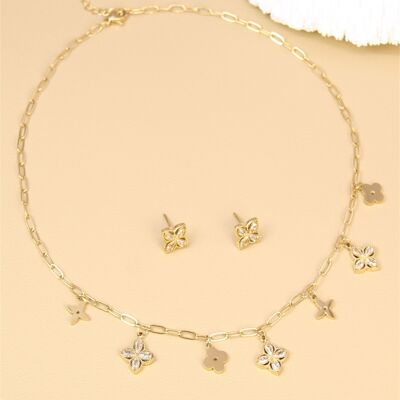 Gold-plated stainless steel flower set – Necklace and earrings