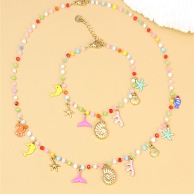 Conjunto de verano – Collar y pulsera con charms marinos – acero inoxidable