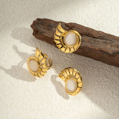Parure bague ajustable boucle d'oreille acier inoxydable