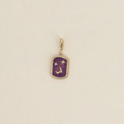 Charm - enamel plate with moon, stars and zirconium oxides
