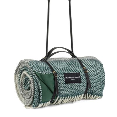 Pure New Wool Picnic Blanket - Down to the Valley - Black Long Strap