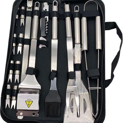 Ensemble d'ustensiles de barbecue avec étui de transport, accessoires de barbecue en acier inoxydable avec sac de rangement, ensemble complet d'ustensiles de barbecue d'extérieur haut de gamme