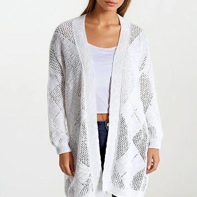 Cardigan drapé crème avec motif crocheté