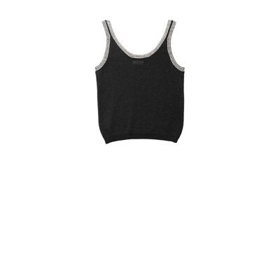 Canotta in maglia nera con finiture bianche