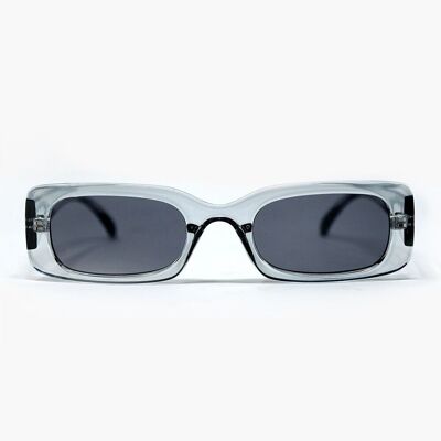 Gafas de sol rectangulares grises transparentes con lentes ahumadas oscuras