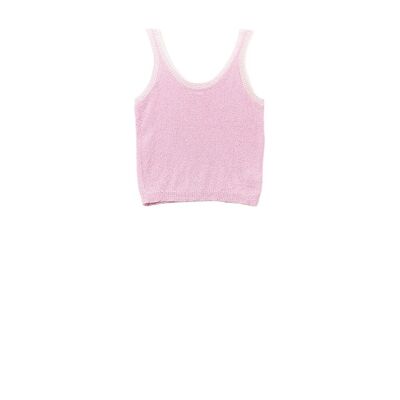 Canotta in maglia rosa baby con finiture bianche