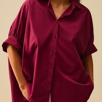 Blusa extragrande burdeos con manga corta
