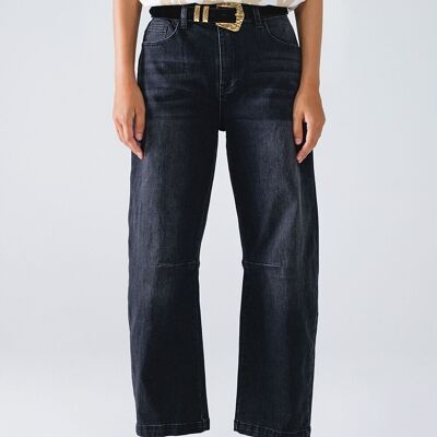 Black Straight Jeans With Seam Detail