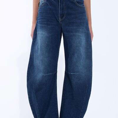 Barrel jeans with balloon-style knee seam detail