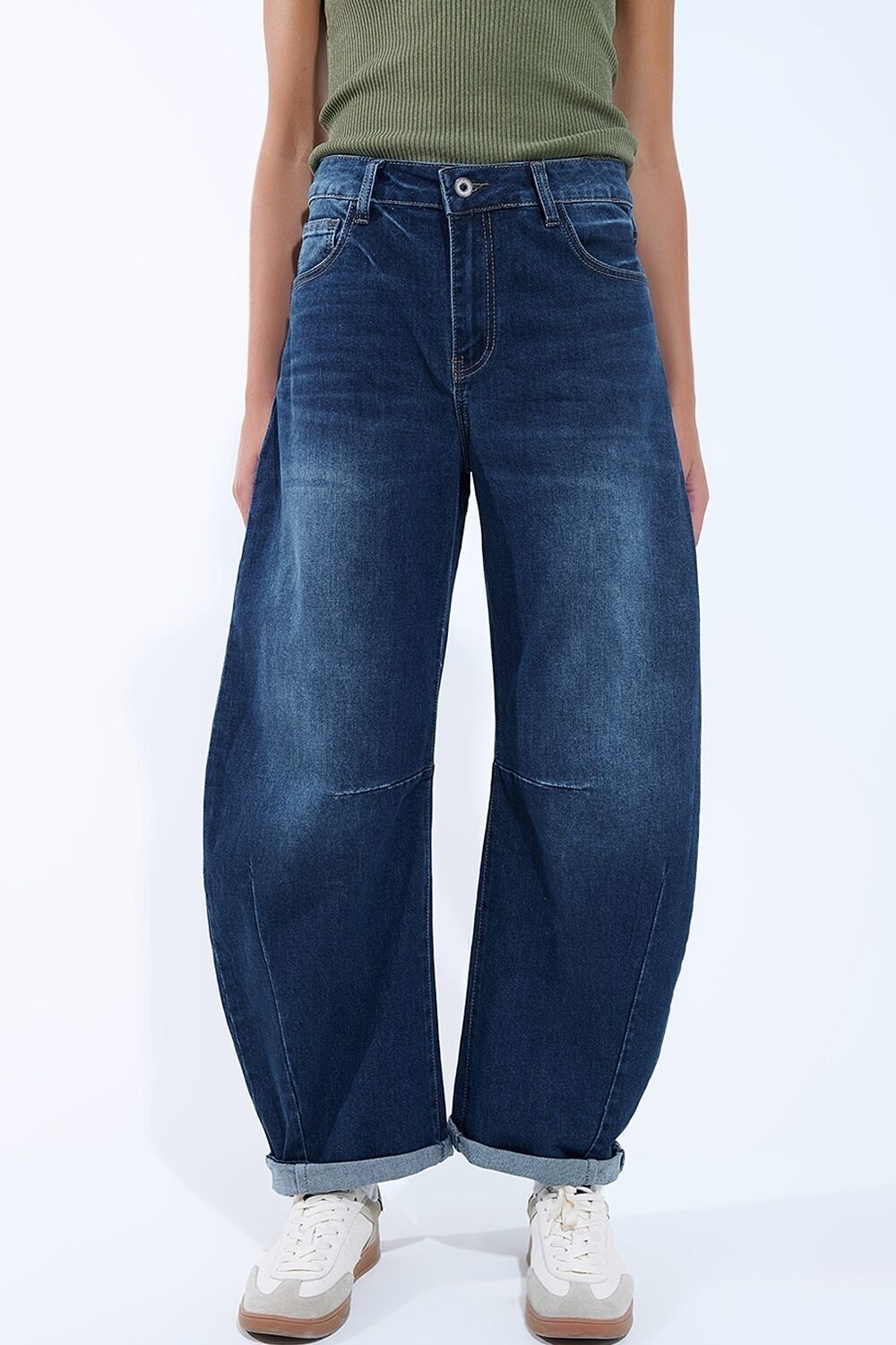 Jeans a canna con cucitura a palloncino sul ginocchio