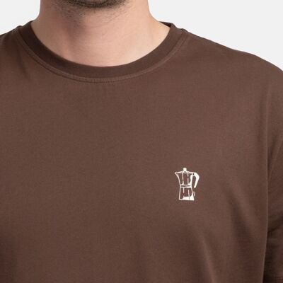 Camiseta Orgánica Café - Camiseta de algodón marrón con estampado de cafetera espresso