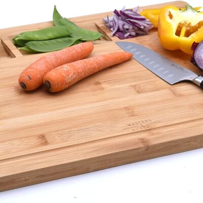 Planche à pain en bambou de qualité supérieure, grande taille 43 x 32.Planche à découper en bois bio 5 x 2 cm pour pain, fruits, légumes, planches à découper pour cuisines intégrées à 3 compartiments, double face