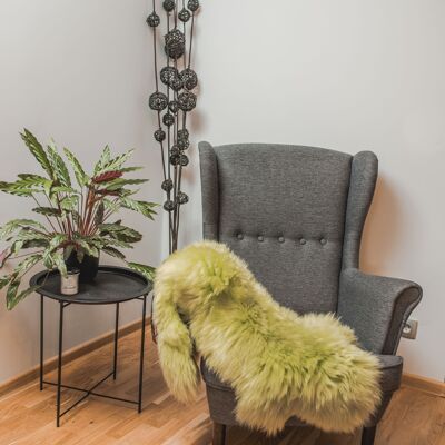 Tapis en peau de mouton véritable teintée en vert pomme, en peau d'agneau, en laine douce, Schaffell Hygge (90-100 cm)