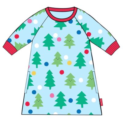 Abito felpato a maniche lunghe con stampa di albero di Natale biologico