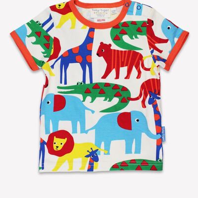 T-shirt a maniche corte con stampa safari biologica
