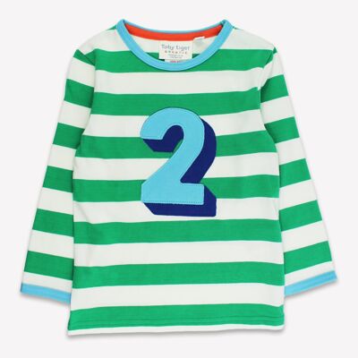 T-shirt a maniche lunghe con due strisce verdi applicate in tessuto organico