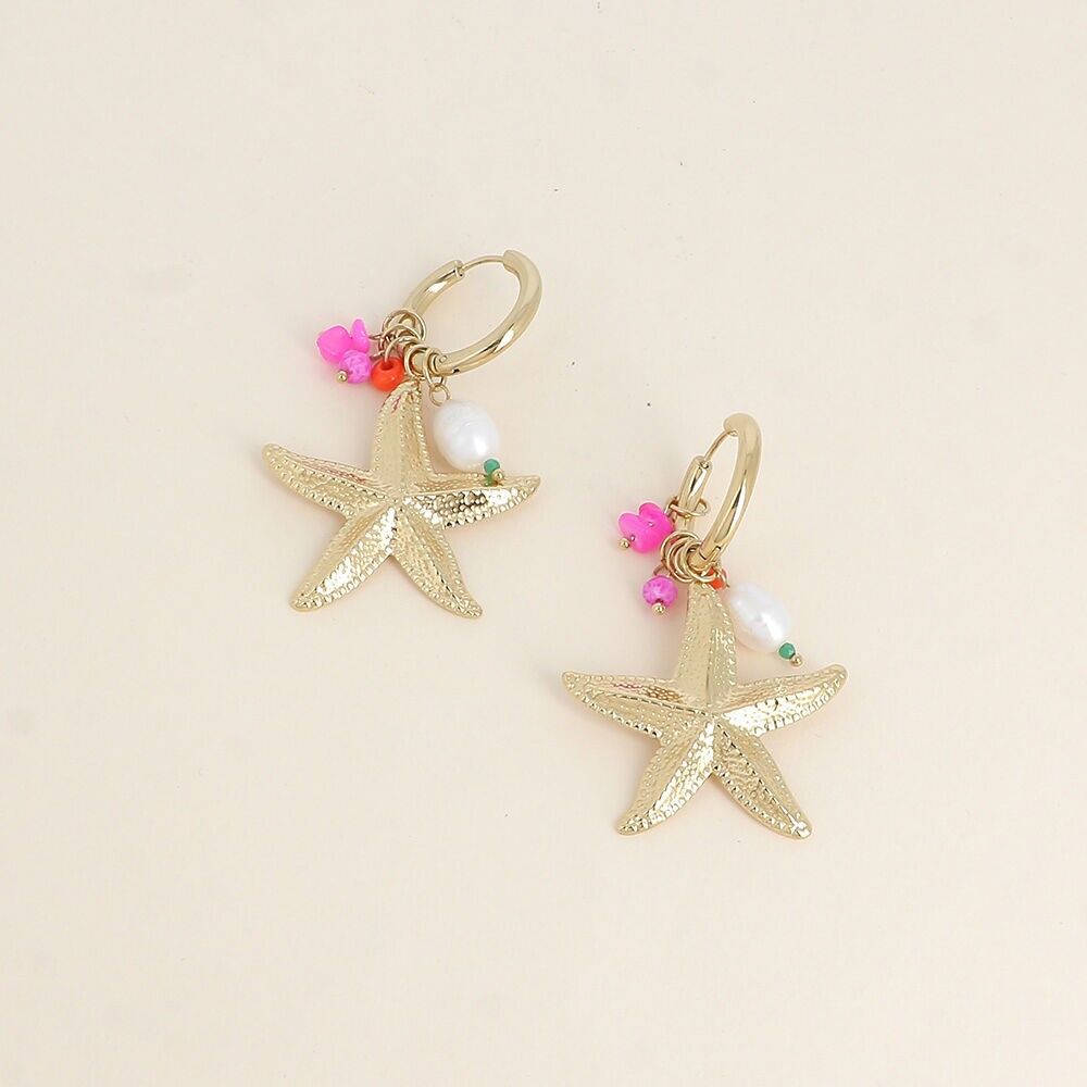 Creoles - starfish, freshwater pearl and natural stones