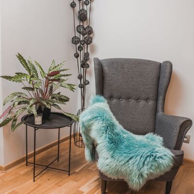 Peau de mouton véritable teinte turquoise et bleue, tapis en peau de mouton, peau douce, laine, Schaffell Hygge (101-120 cm)
