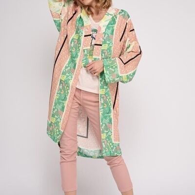 Kimono long et fluide avec ceinture imprimé TYPO VERT