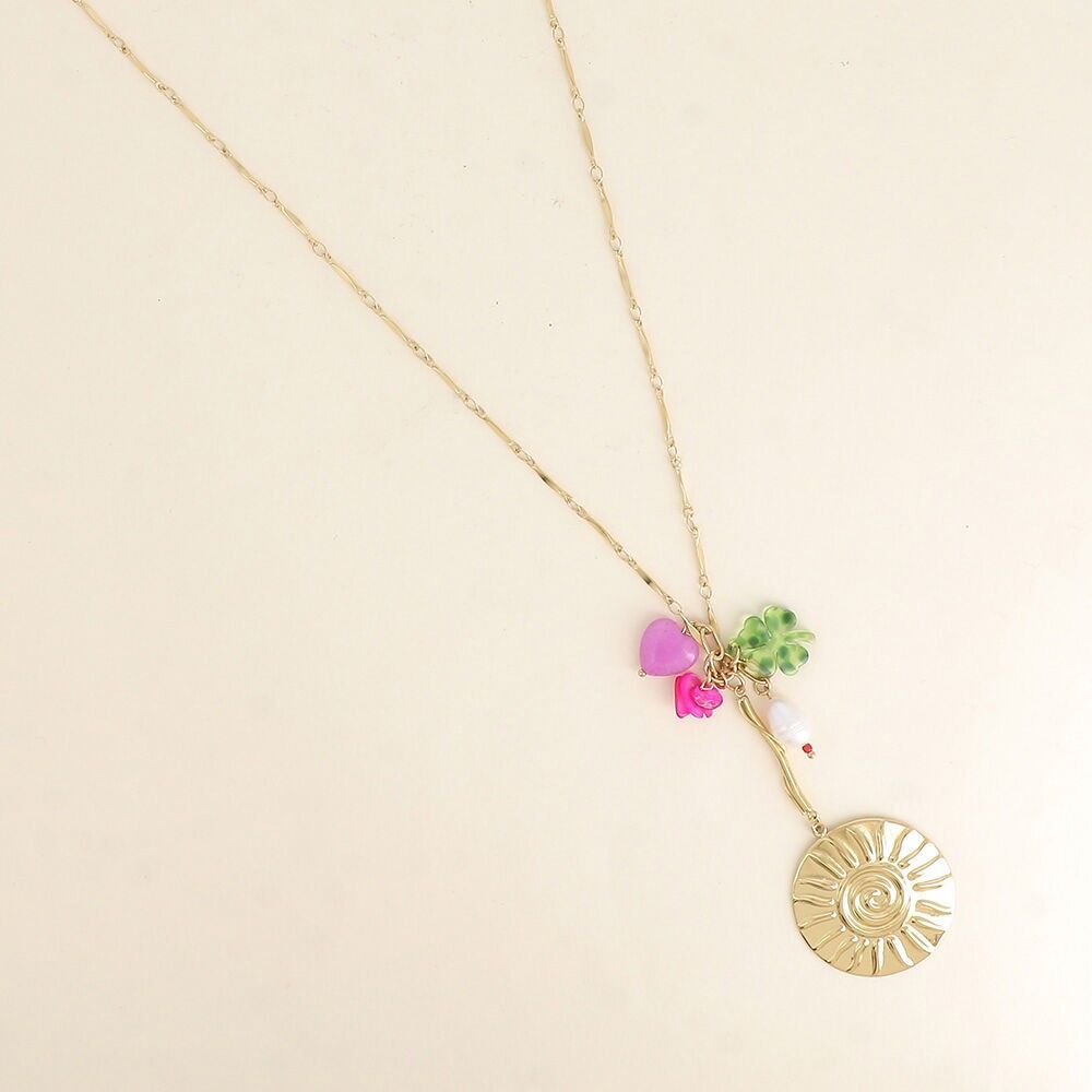 Y-Halskette - Sonne, Harzklee und Perlen