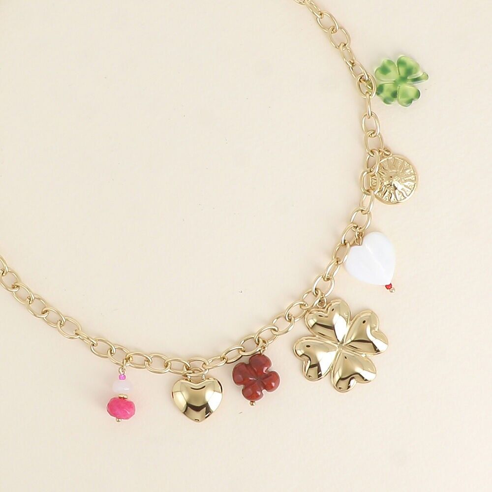 Halskette - Kleeblätter, Herz und Sonne