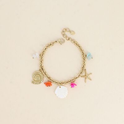 Bracelet - coquillage escargot, étoile de mer, pierres naturelles et coquillage nacré