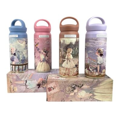 Petite bouteille thermos avec motif de poupée en bonbon
