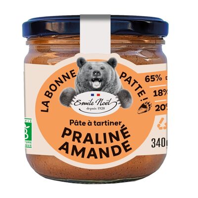 Pate à tartiner bio praliner amande pot en verre 340 gr