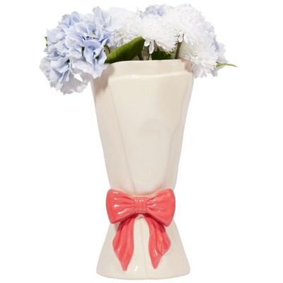 Bouquet di fiori in vaso con fiocco