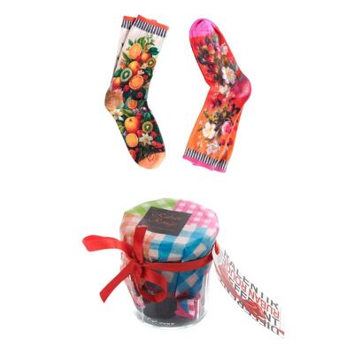 Calcetines estampados de tarro de mermelada - frutas y flores - 36/41