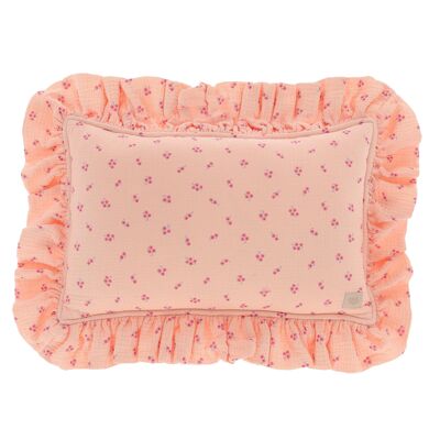 Cojín decorativo de muselina con volante "Nomeolvides rosa"
