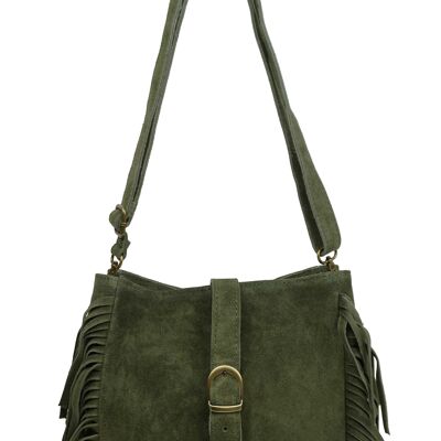Sac franges bandoulière en croûte de cuir Louise 81005