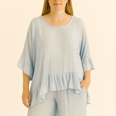 Ensemble haut et pantalon grande taille à ourlet volanté