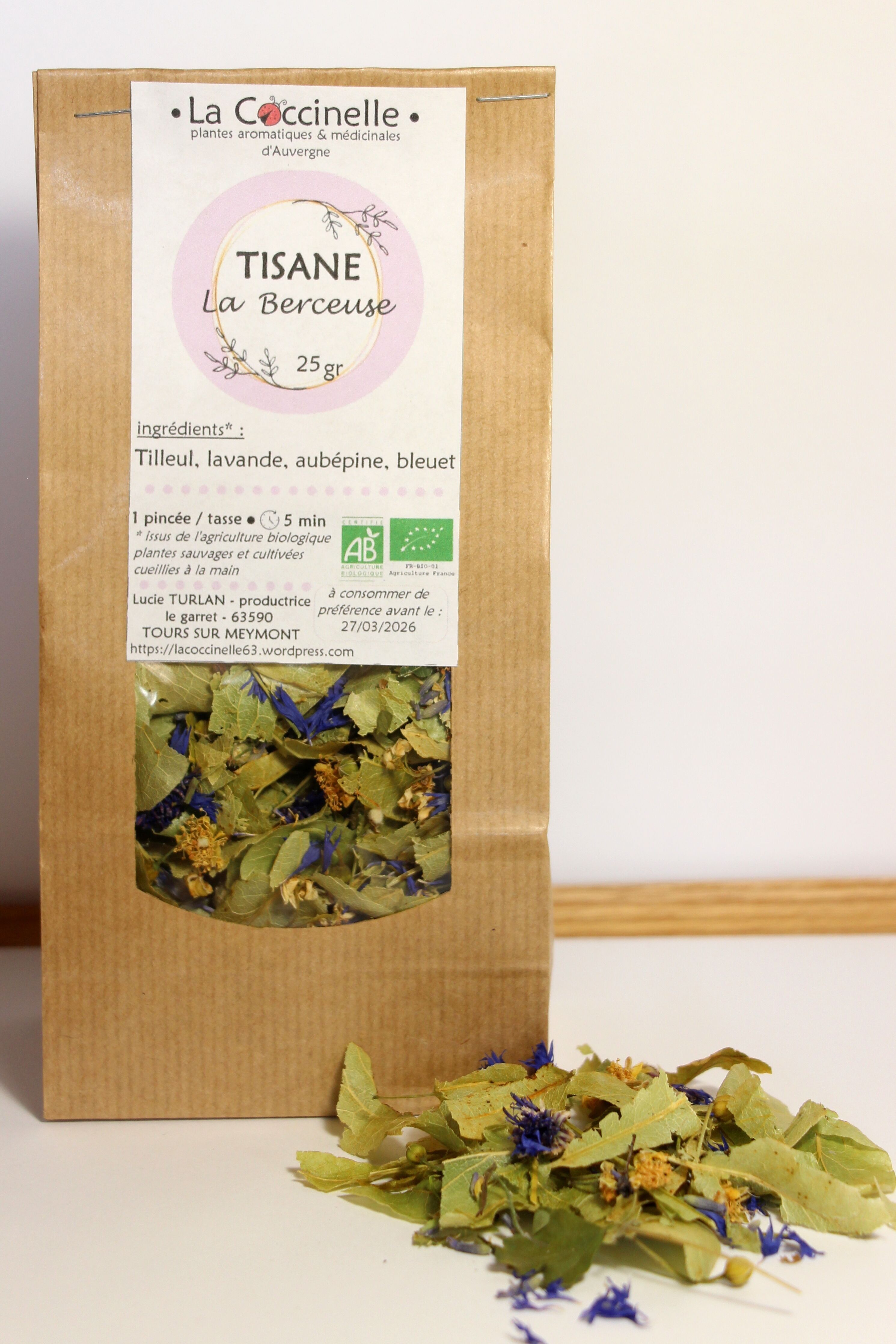 Tisane La Berceuse 25 gr – infusion BIO pour un sommeil paisible – tilleul, lavande, aubépine, bleuet -  plantes françaises, circuit court