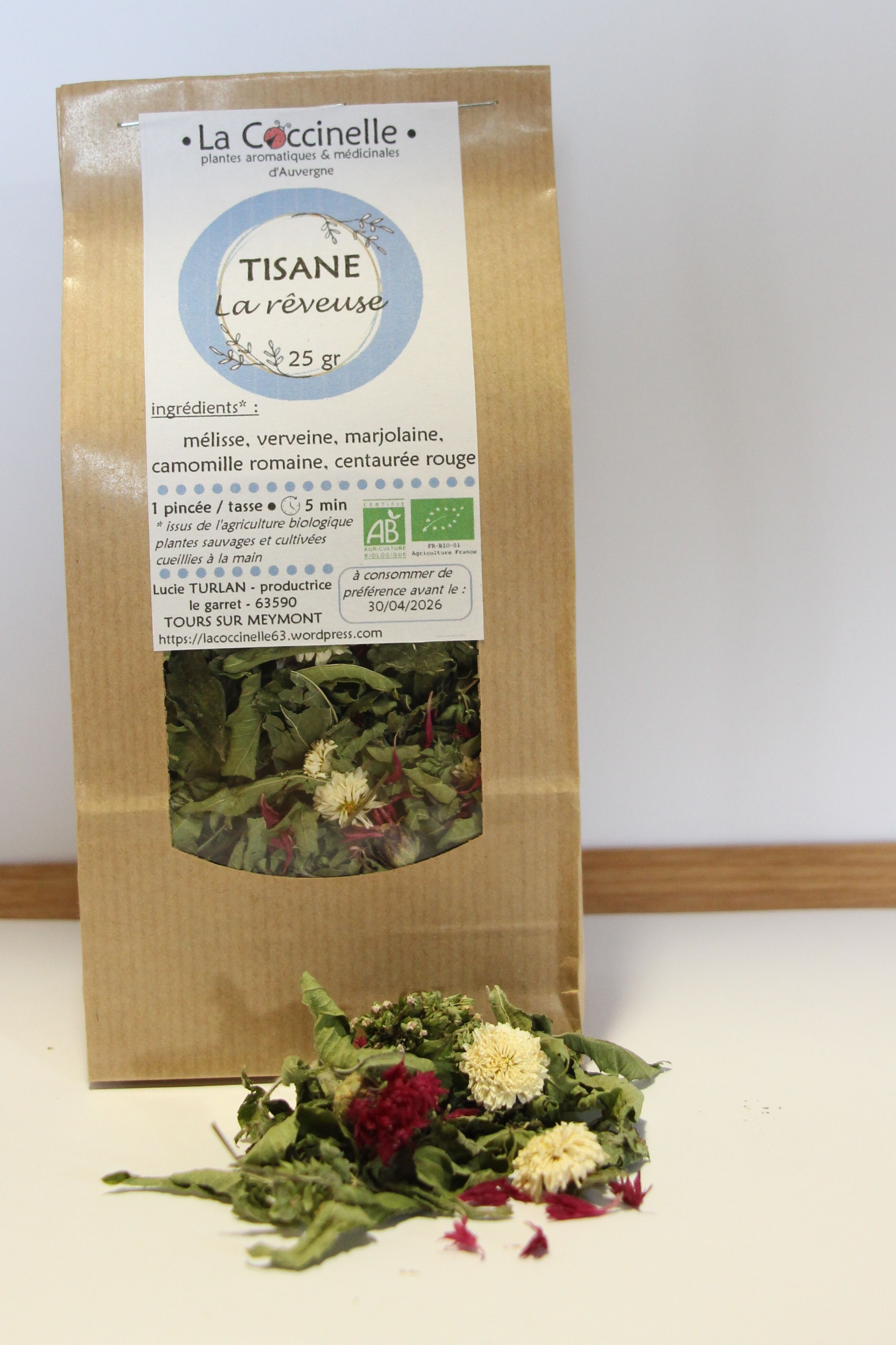 La Rêveuse Herbal Tea 25 gr – organic evening infusion, gentle and relaxing – verbena, lemon balm, marjoram, organic French plants