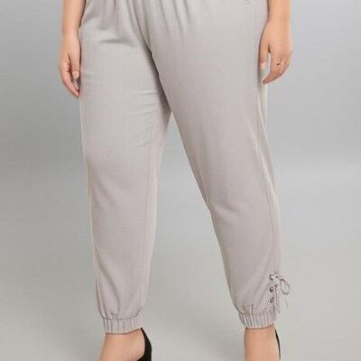 Pantalón gris de talla grande con cordones (B131)